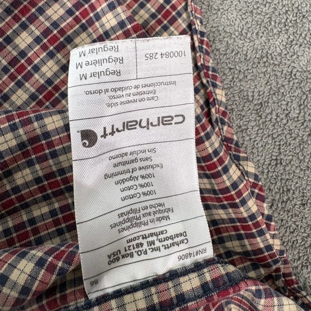 Carhartt Button Down Shirt Mens Medium Red Plaid Long Sleeve Cotton Casual Work